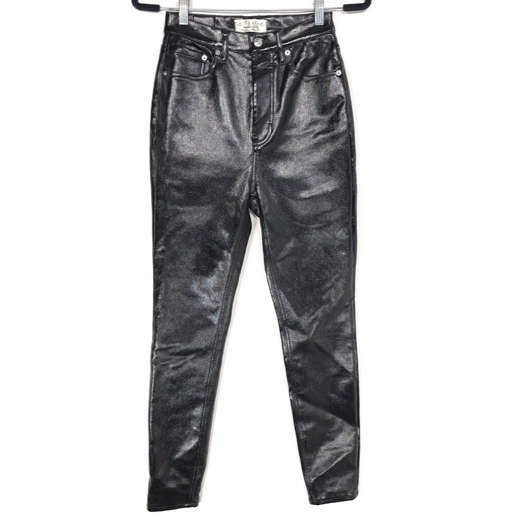 WE THE FREE Twenty Six Coated Skinny‎ Jeans Black High Rise Stretch Women 26